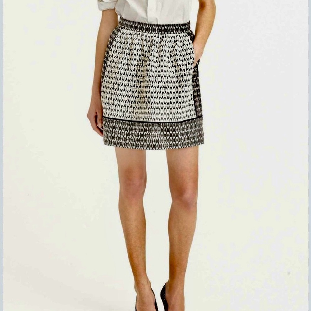 J. CREW Black & White TEXTURED BLOCK PRINT SKIRT Woven Jacquard Mini Skirt Sz 10 - Picture 9 of 9